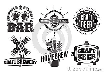 Vector vintage craft beer logos. bar labels and emblems Vector Illustration