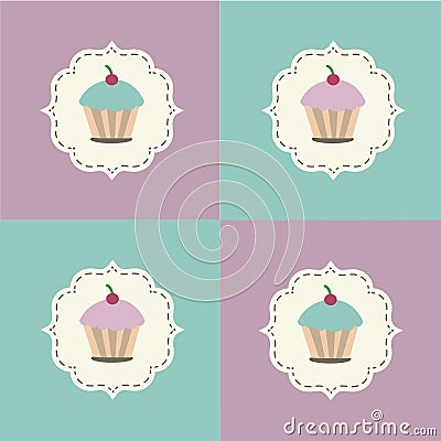 Vector Vintage Cupcake Stickers Set Illustration Vector Illustration