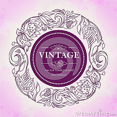 Vector vintage decor.Floral pattern in a circle.Blank for decorating invitations, greeting cards, cards. Vector Illustration