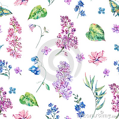 Vector vintage floral seamless pattern with pink lilac Vector Illustration
