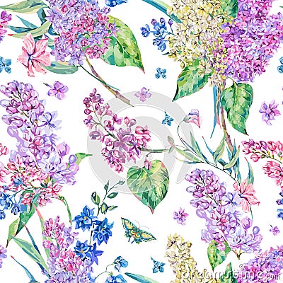 Vector vintage floral seamless pattern with pink lilac Vector Illustration