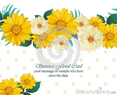 Vector Vintage floral Summer card. Hot template design with palm leaves and sunflowers and exotic flowers Vector Illustration