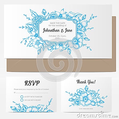 Vector vintage floral wedding invitation Vector Illustration