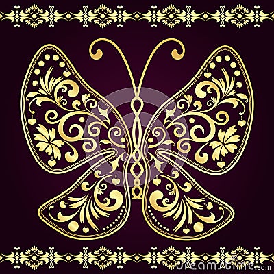 Vector vintage frame with golden butterfly Vector Illustration