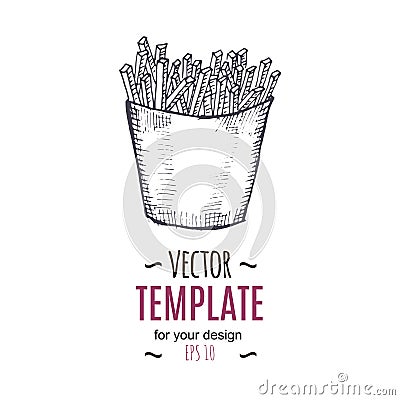 Vector vintage French fries drawing. Hand drawn monochrome fast food illustration. Vector Illustration