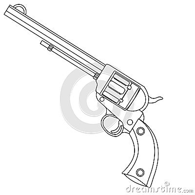 Vector vintage gun with drum coloring book . Illustration on a white isolated background Vector Illustration