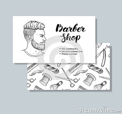 Vector vintage hand drawn Barber Shop business cards Vector Illustration