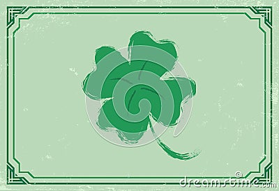 Vector vintage icon of clover with four leaf for Patrick`s day with celtic frame Vector Illustration