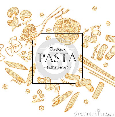 Vector vintage italian pasta restaurant illustration. Hand drawn Vector Illustration