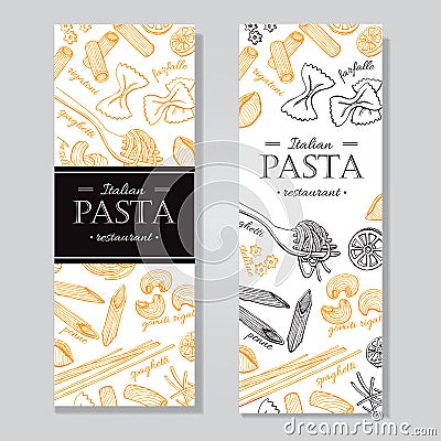 Vector vintage italian pasta restaurant illustration. Hand drawn Vector Illustration