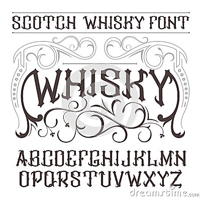 Vector vintage label font. Whisky style Vector Illustration