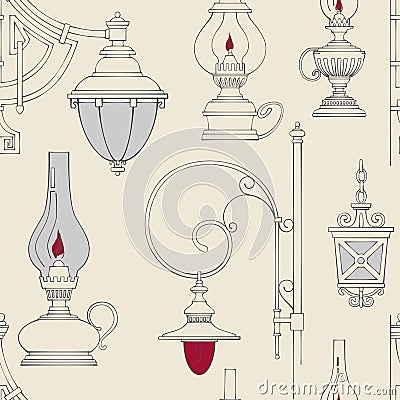 Vector vintage lamp seamless pattern Vector Illustration