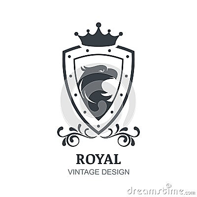 Vector vintage logo design template. Eagle, crown, shield and la Vector Illustration