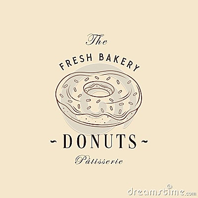 Vector vintage logo donut. Retro bakery label and logotype. Vector illustration of a donut. Vector Illustration