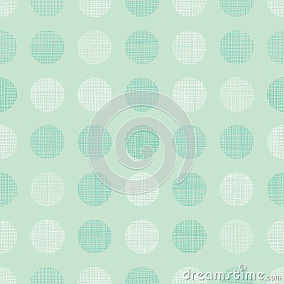 Vector Vintage Mint Green Dots Circles Seamless Pattern Background With Fabric Texture. Perfect for neutral nursery Vector Illustration