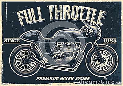 Vintage motorcycle poster, texture is easy to remove Vector Illustration