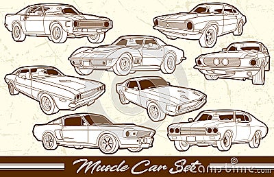 Vector Vintage Muscle Car Set Stock Photo