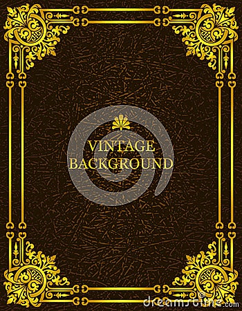 Vector vintage old background with royal gold pattern frame as a template to create book covers. Mockup, illustration. Vector Illustration