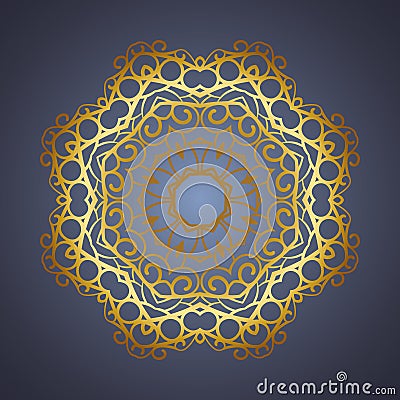 Vector vintage oriental Mandala sign gold frame Vector Illustration