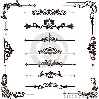 Vector vintage ornaments, corners, borders Vector Illustration