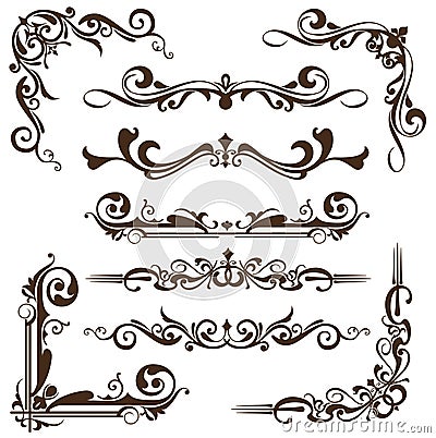 Vector vintage ornaments, corners, borders Vector Illustration