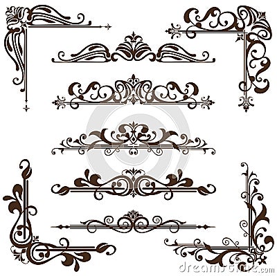 Vector vintage ornaments, corners, borders Vector Illustration