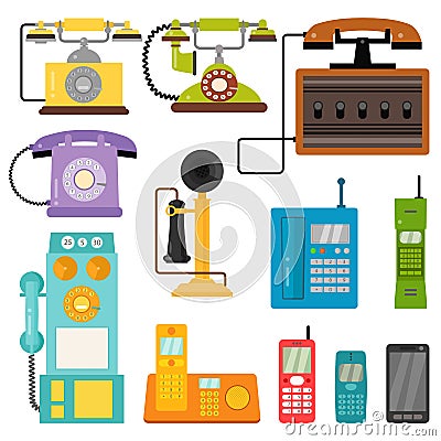 Vector vintage phones retro lod telephone call number connection device technology telephonic illustration Vector Illustration