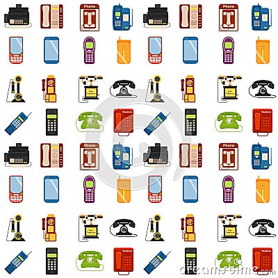 Vector vintage phones retro lod telephone seamless pattern background connection device technology telephonic Vector Illustration