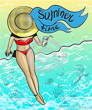 Vector vintage pop art summer time illustration Vector Illustration