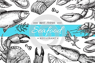 Vector vintage seafood restaurant illustration. Vector Illustration