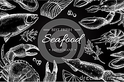 Vector vintage seafood restaurant illustration. Vector Illustration