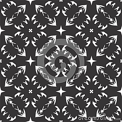 Vector vintage seamless black and white floral pattern. Surface, textile. Cartoon Illustration