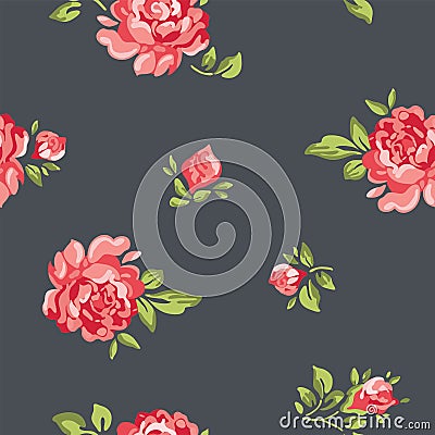 Vector vintage seamless floral pattern wallpaper with colorful roses Stock Photo