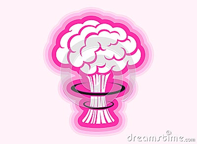 Vector vintage sticker with atomic bomb explosion in pink color. Pacific vintage military poster with nuclear bomb. Vector Illustration