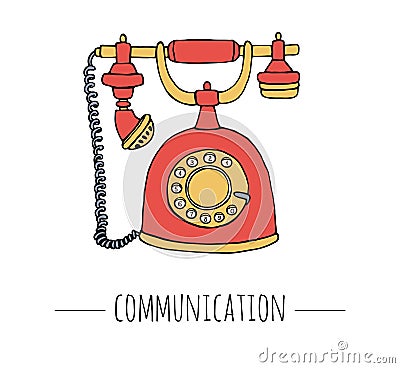 Vector vintage telephone. Retro illustration of wired rotary dial telephone Vector Illustration