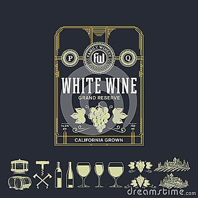 Vector vintage thin line style red wine label Vector Illustration