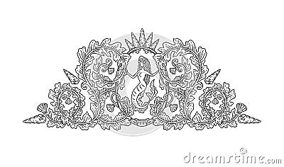 Vector vintage vignettes with floral swirls, mermaid and seashells Vector Illustration