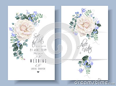 Vector vintage floral wedding cards with roses Vector Illustration