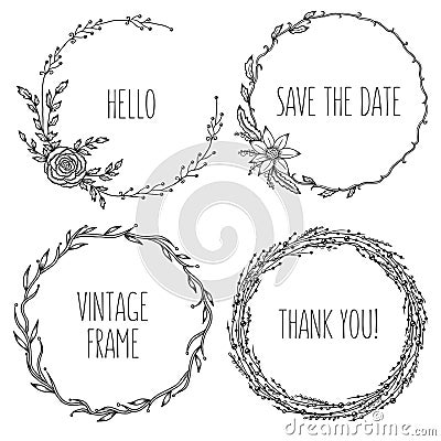 Vector vintage wreaths. Collection of trendy cute Vector Illustration