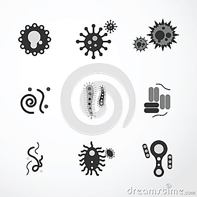 Vector virus icons black colour. Vector Illustration