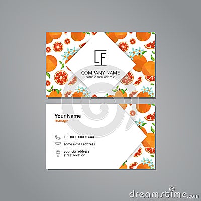 Vector visit card template with pattern grapefruit and flower Vector Illustration