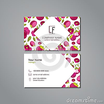 Vector visit card template with pattern mangosteen and flower Vector Illustration