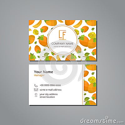 Vector visit card template with pattern persimmon and flower Vector Illustration