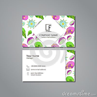 Vector visit card template with pattern pitaya and flower Vector Illustration