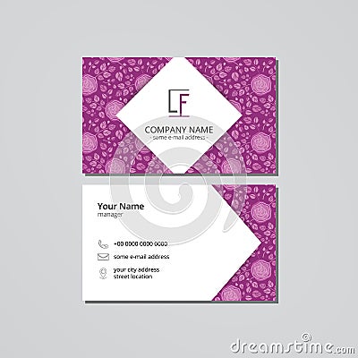 Vector visit card template roses on a lilac background Vector Illustration