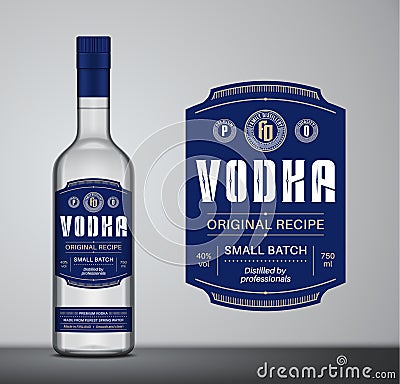 Vector vodka label. Vodka glass bottle mockup Vector Illustration