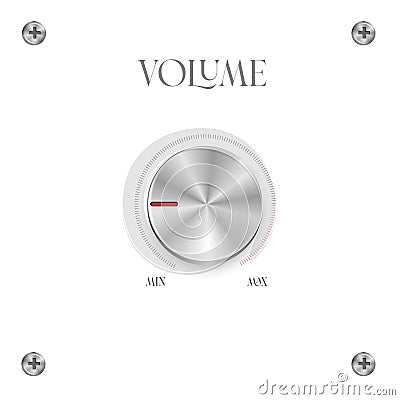 Vector volume regulator on a white background, chrome, metal. Home appliance temperature control interface. Vector Illustration