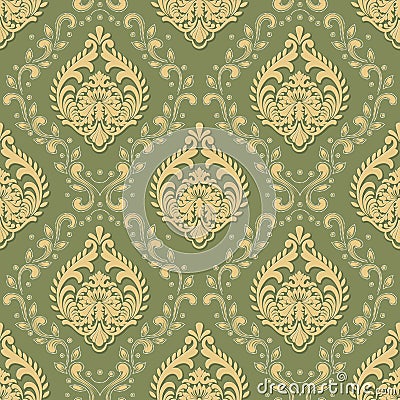 Vector volumetric damask seamless pattern background. Elegant luxury embossed texture for wallpapers, backgrounds and Vector Illustration