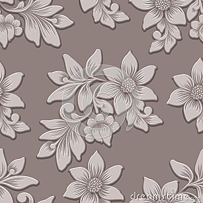 Vector volumetric flower seamless pattern element. Elegant luxury embossed texture for backgrounds, seamless texture for Vector Illustration