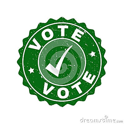 Vote Scratched Stamp with Tick Vector Illustration